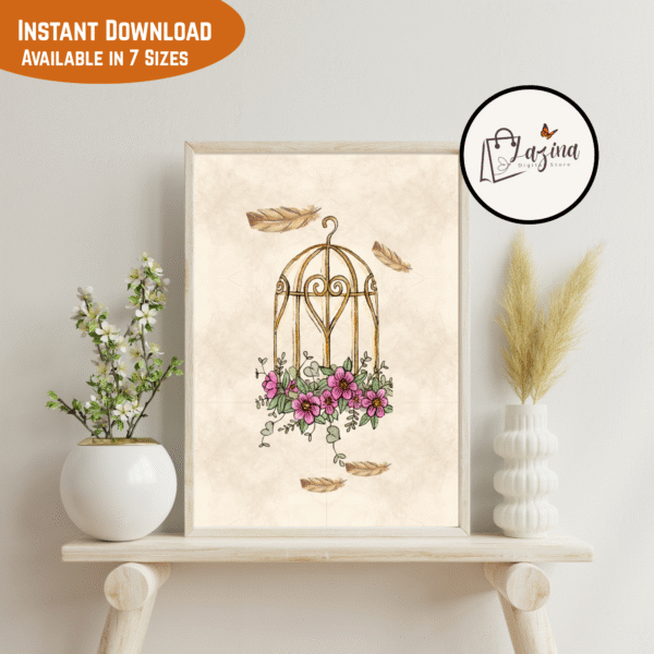floral birdcage wall art – instant download | multiple sizes (png + pdf)