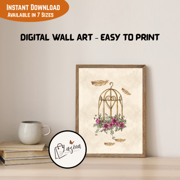 floral birdcage wall art – instant download | multiple sizes (png + pdf)