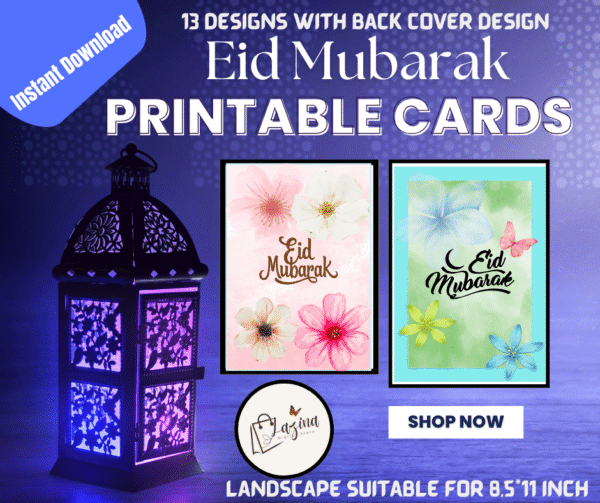 Printable Eid Mubarak Arabic Postcard – Islamic Greeting Card for Eid al-Fitr and Eid al-Adha
