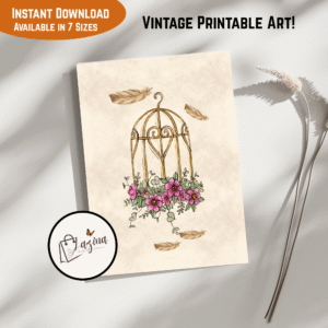 Printable Vintage Floral Birdcage Wall Art in Soft Pastel Colors – Elegant Shabby Chic Home Decor