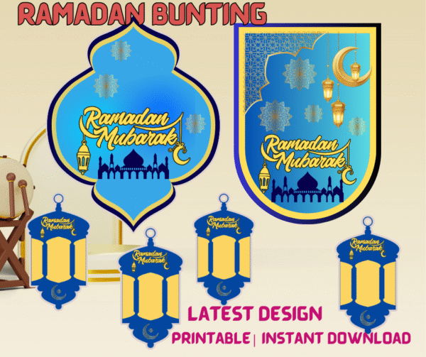 Printable Ramadan Kareem Hanging Lantern Decor – Islamic Festive Wall Hanging Digital Download