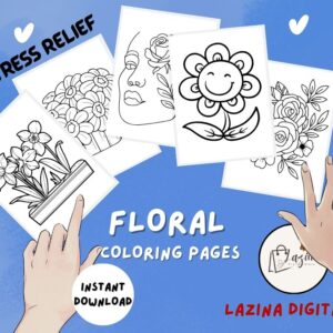Printable Floral Coloring Pages – 54 Large Flower Designs for Stress Relief and Creativity, for Adults and Kids