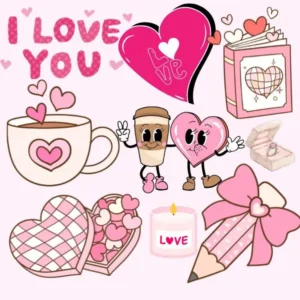 Printable Valentine’s Day Love Stickers – Romantic PNG Clipart for Cards, Crafts, and Planners