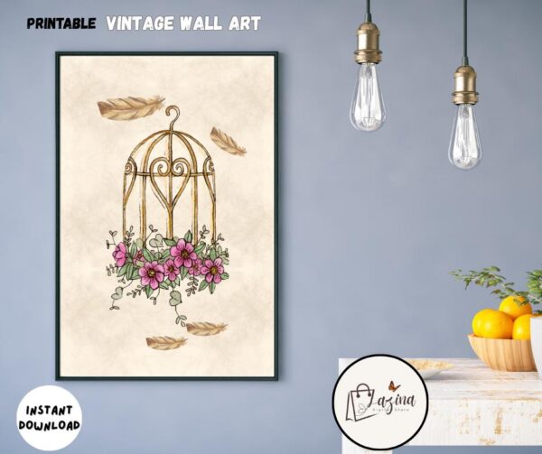floral birdcage wall art – instant download | multiple sizes (png + pdf)