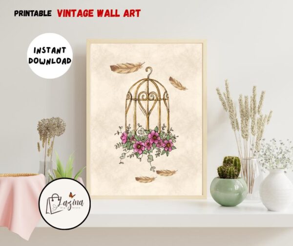 floral birdcage wall art – instant download | multiple sizes (png + pdf)