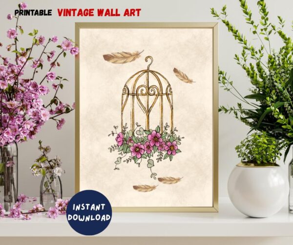 floral birdcage wall art – instant download | multiple sizes (png + pdf)