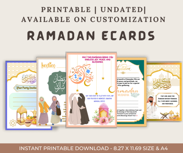 Printable Ramadan eCards – 52 Unique Iftar Invitations and Eid Wishes, Customizable Digital Islamic Greetings