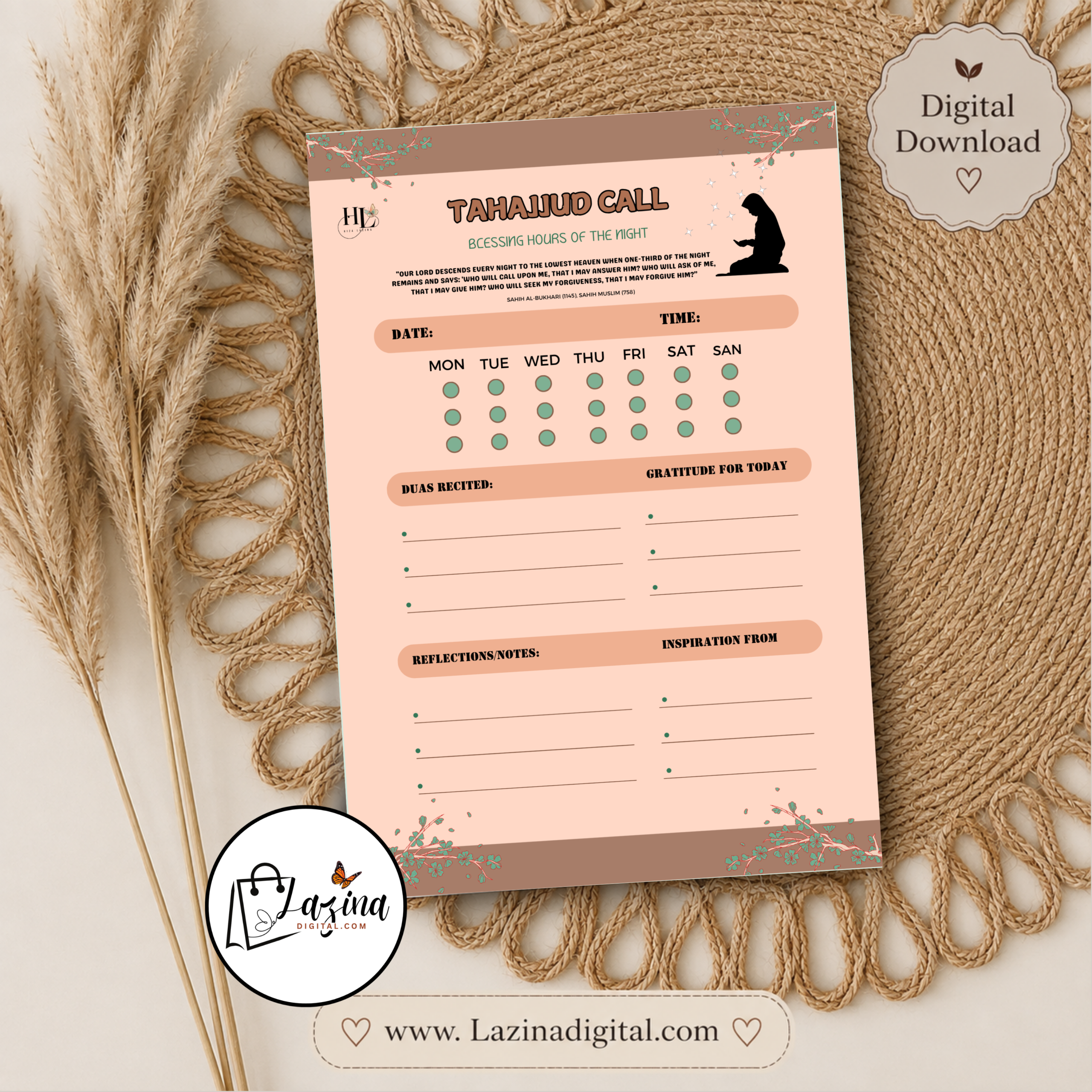 Tahajjud Prayer Tracker Yearly – Daily Reflection Journal (Printable PDF) - Salah Prayers Tahajjud Prayer Tracker Yearly – Daily Reflection Journal (Printable PDF) - Salah Prayers