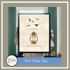 vintage lantern wall art – "glow with purpose" printable quote