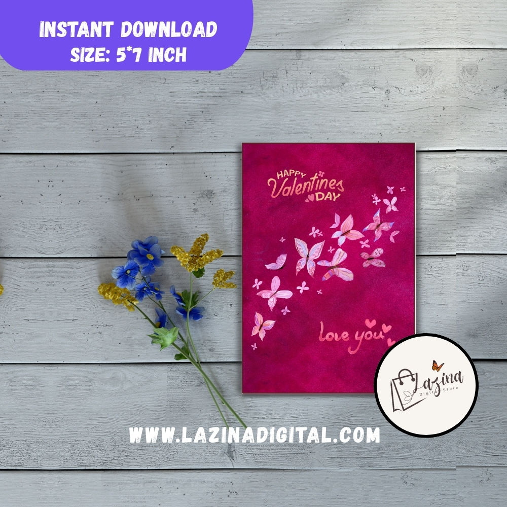 magenta butterfly valentine ecard | 5×7 printable | instant digital download magenta butterfly valentine ecard | 5×7 printable | instant digital download