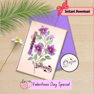 valentine’s day purple lily ecard | 5x7 printable love & appreciation card | digital download pdf png