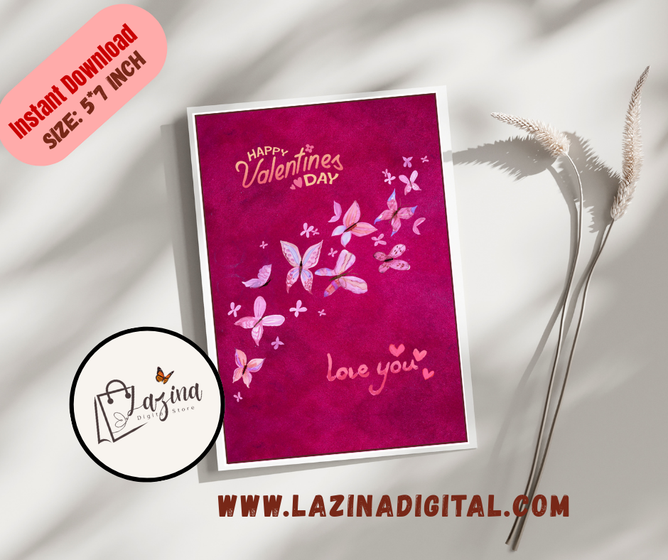 magenta butterfly valentine ecard | 5×7 printable | instant digital download magenta butterfly valentine ecard | 5×7 printable | instant digital download