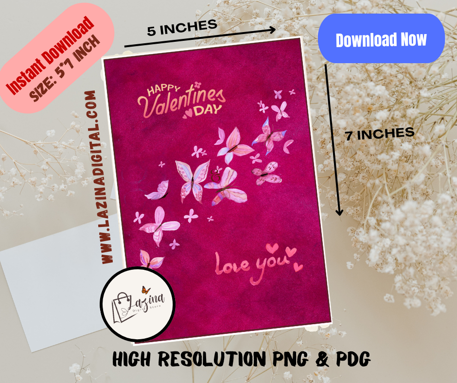 magenta butterfly valentine ecard | 5×7 printable | instant digital download magenta butterfly valentine ecard | 5×7 printable | instant digital download