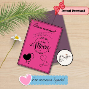 dark hot pink valentine ecard | 5×7 elegant design | instant digital download