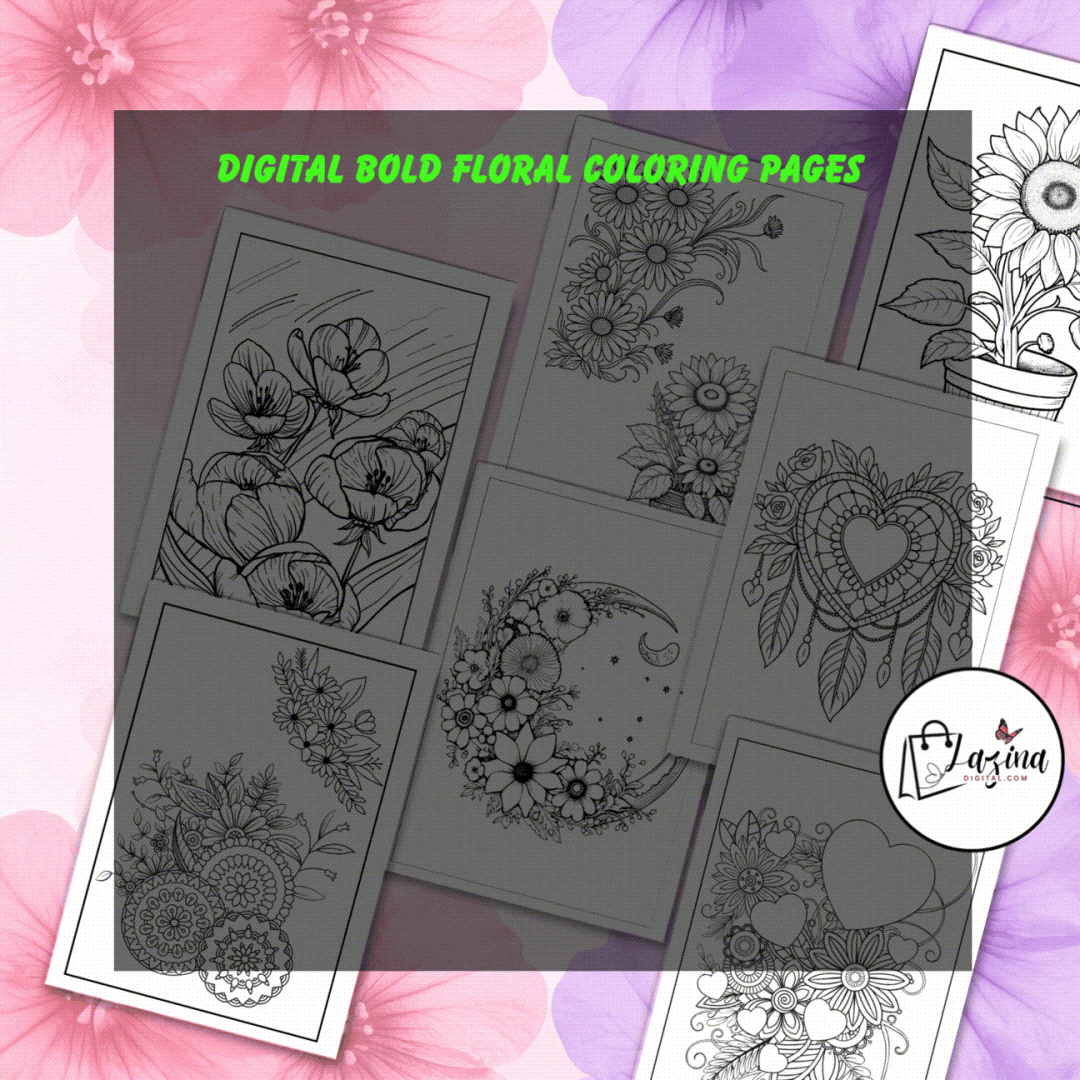 digital bold floral coloring sheets, instant download | printable adults and kids coloring book digital bold floral coloring sheets, instant download | printable adults and kids coloring book