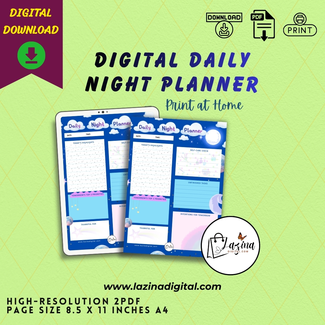 Night Aesthetic Daily Planner Printable | Night Routine Journal | Undated Daily Night Planner Page PDF - Image 3