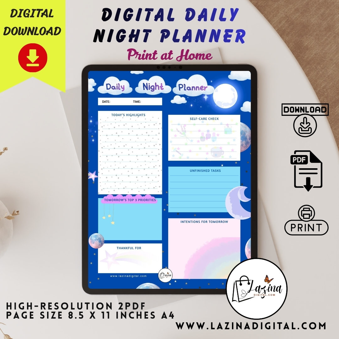 Night Aesthetic Daily Planner Printable | Night Routine Journal | Undated Daily Night Planner Page PDF - Image 5