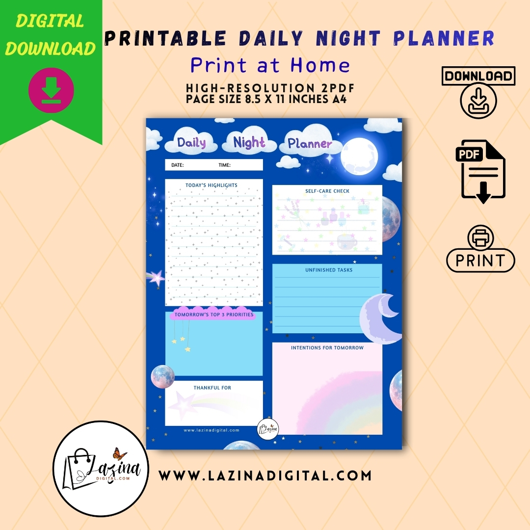 Night Aesthetic Daily Planner Printable | Night Routine Journal | Undated Daily Night Planner Page PDF - Image 6