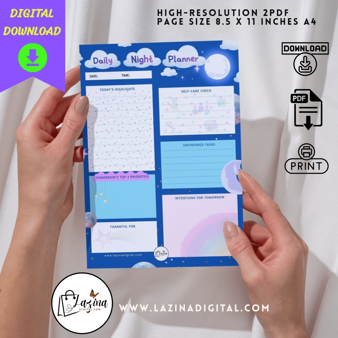 Night Aesthetic Daily Planner Printable | Night Routine Journal | Undated Daily Night Planner Page PDF - Image 2