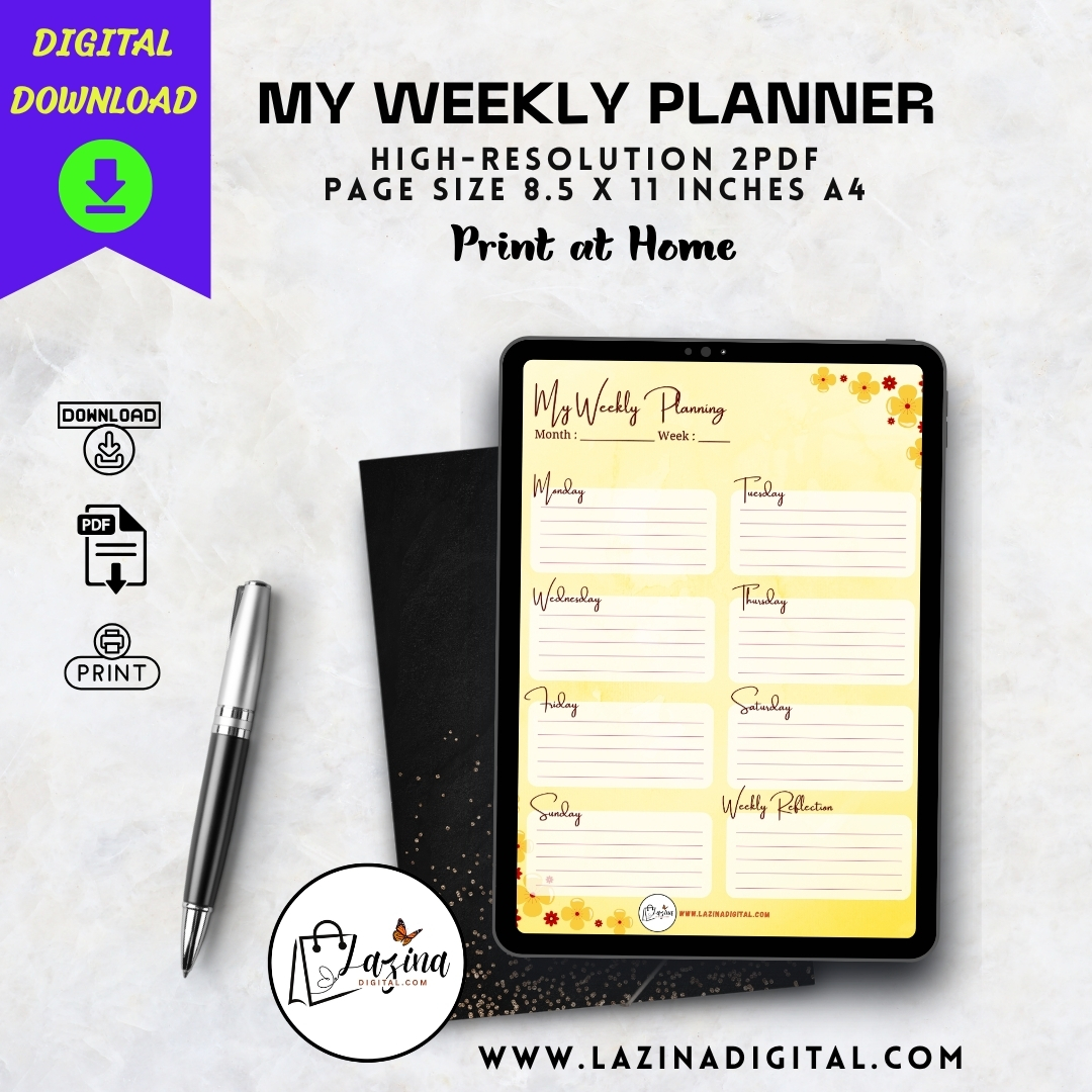 Minimalist Weekly Planner Printable, Weekly Schedule, Digital Planner, Instant Download, Yellow tone - Image 5
