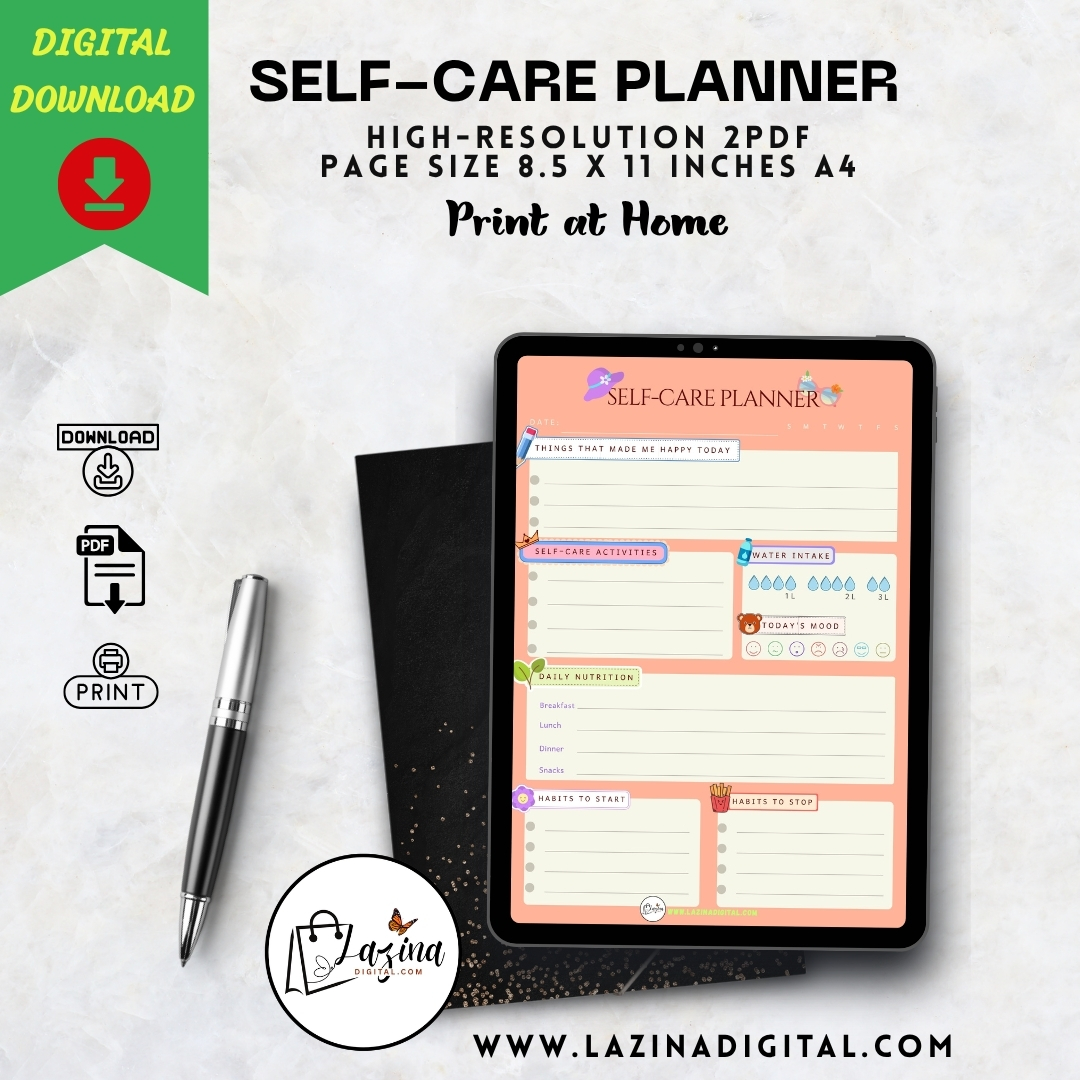Printable Self Care Planner PDF | Digital Wellness Planner Printable | Self Improvement and Habit Tracker | Aesthetic Self Care Journal Download - Image 4