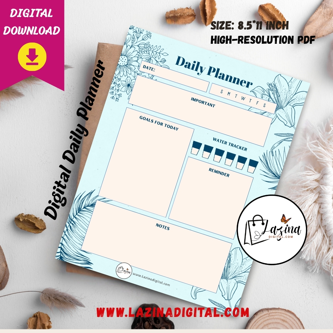 Minimal Productivity Planner Printable | Printable Digital Daily Planner PDF | Daily Goal Water Tracker Notes - Image 3
