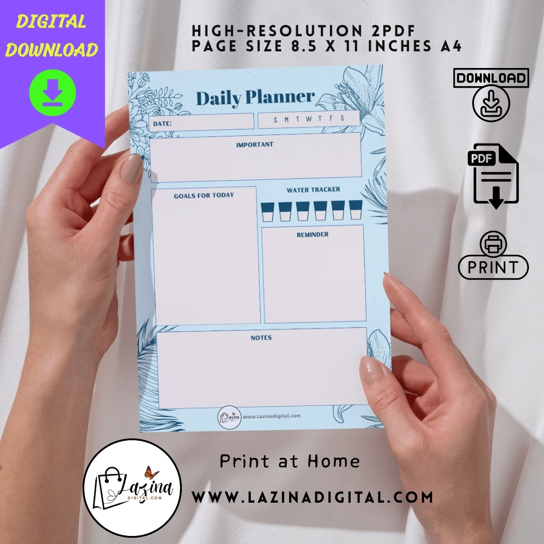 Minimal Productivity Planner Printable | Printable Digital Daily Planner PDF | Daily Goal Water Tracker Notes - Image 2