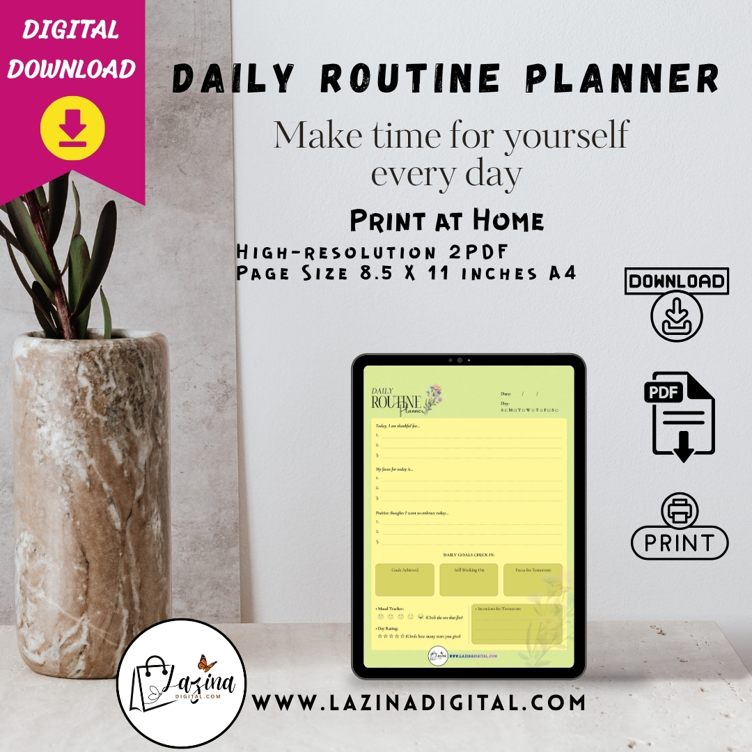 Printable Daily Routine Planner PDF | Digital Self Care Planner | Gratitude and Goal Tracker Printable | Aesthetic Daily Planner Download - Image 4
