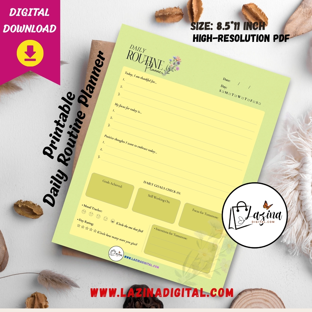 Printable Daily Routine Planner PDF | Digital Self Care Planner | Gratitude and Goal Tracker Printable | Aesthetic Daily Planner Download - Image 2