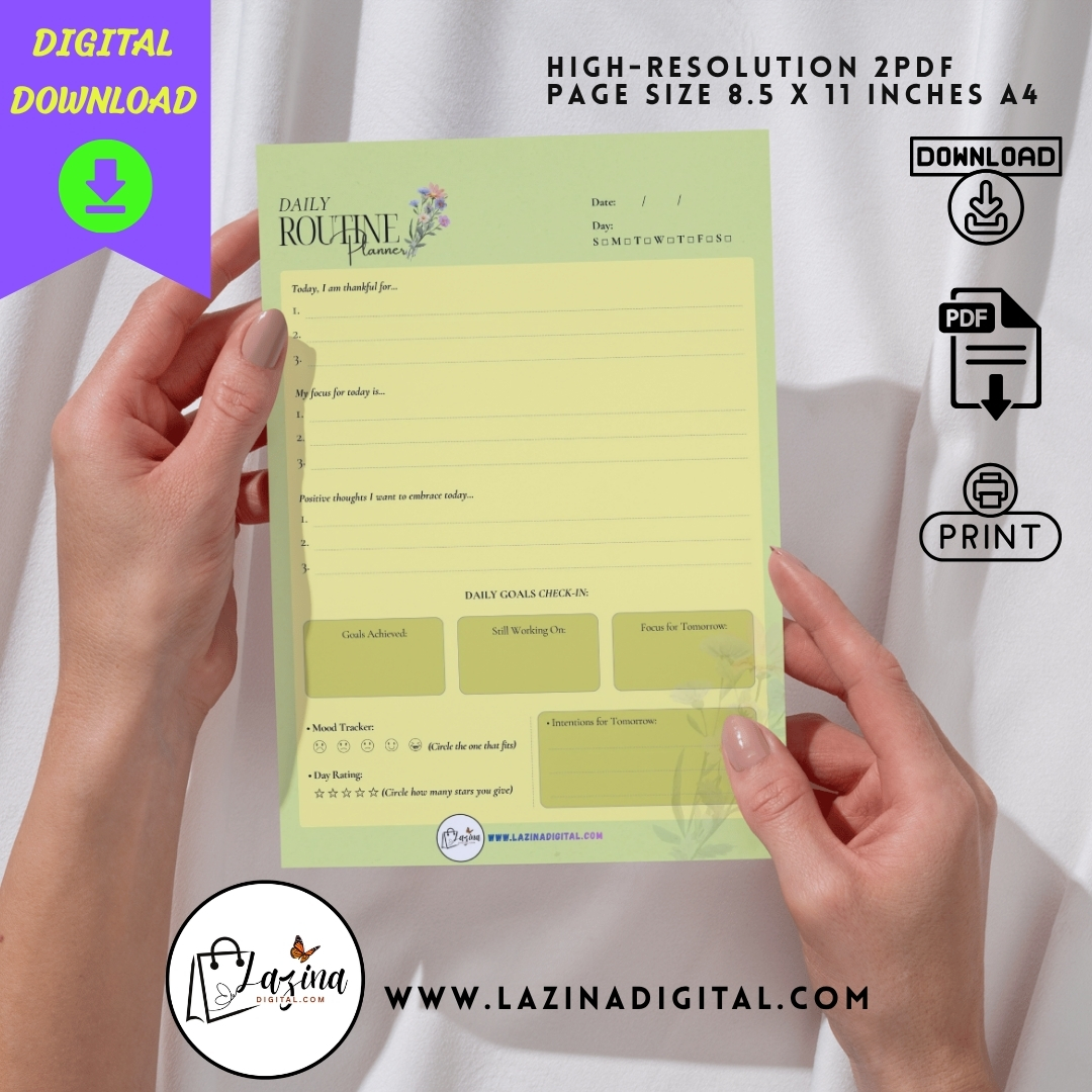 Printable Daily Routine Planner PDF | Digital Self Care Planner | Gratitude and Goal Tracker Printable | Aesthetic Daily Planner Download - Image 3