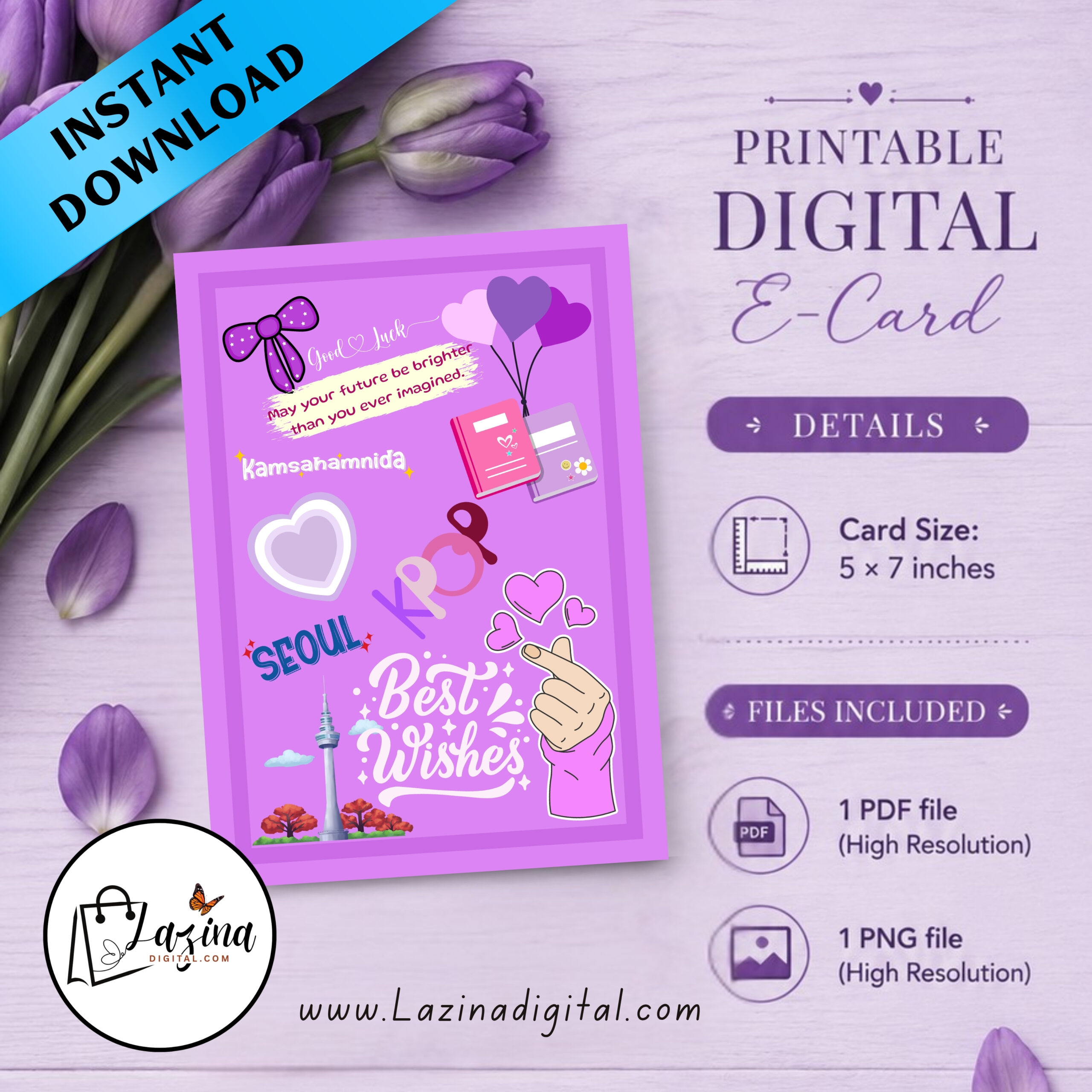 BTS Best Wishes Printable Greeting Card | K-Pop Fan Gift | 5x7 Digital Download | PDF & PNG - Image 4