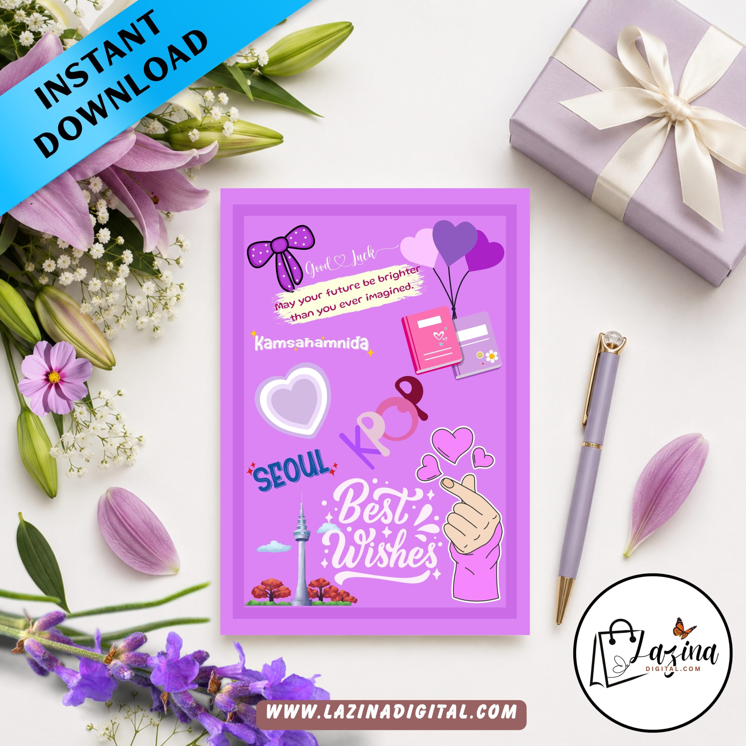 BTS Best Wishes Printable Greeting Card | K-Pop Fan Gift | 5x7 Digital Download | PDF & PNG