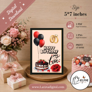 Happy Birthday My Love Printable Greeting Card | Romantic Beige Birthday Card | Digital Download | PDF & PNG