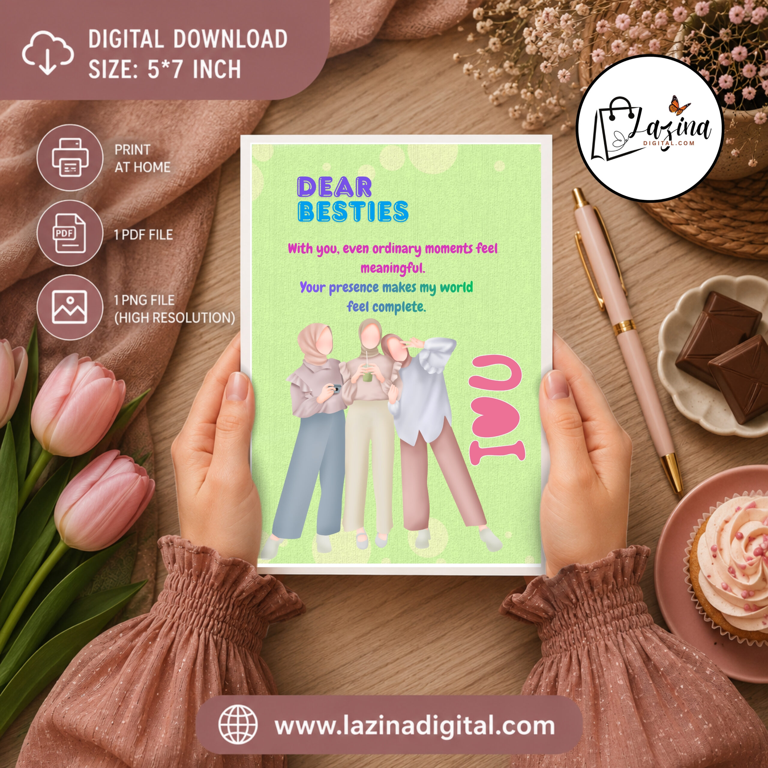 printable greeting card for besties| digital download | instant download | 5x7 printable greeting card for besties| digital download | instant download | 5x7