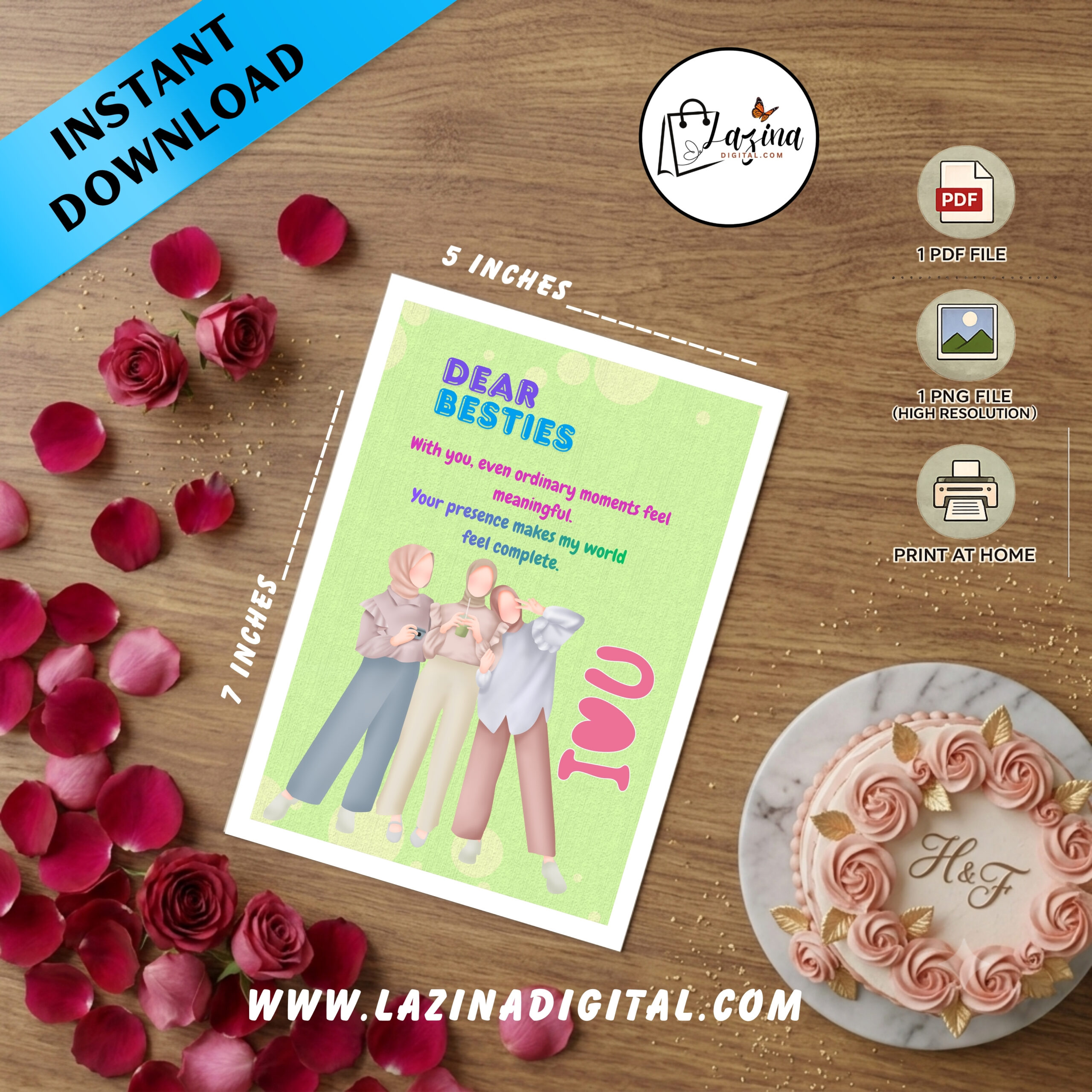 printable greeting card for besties| digital download | instant download | 5x7 printable greeting card for besties| digital download | instant download | 5x7