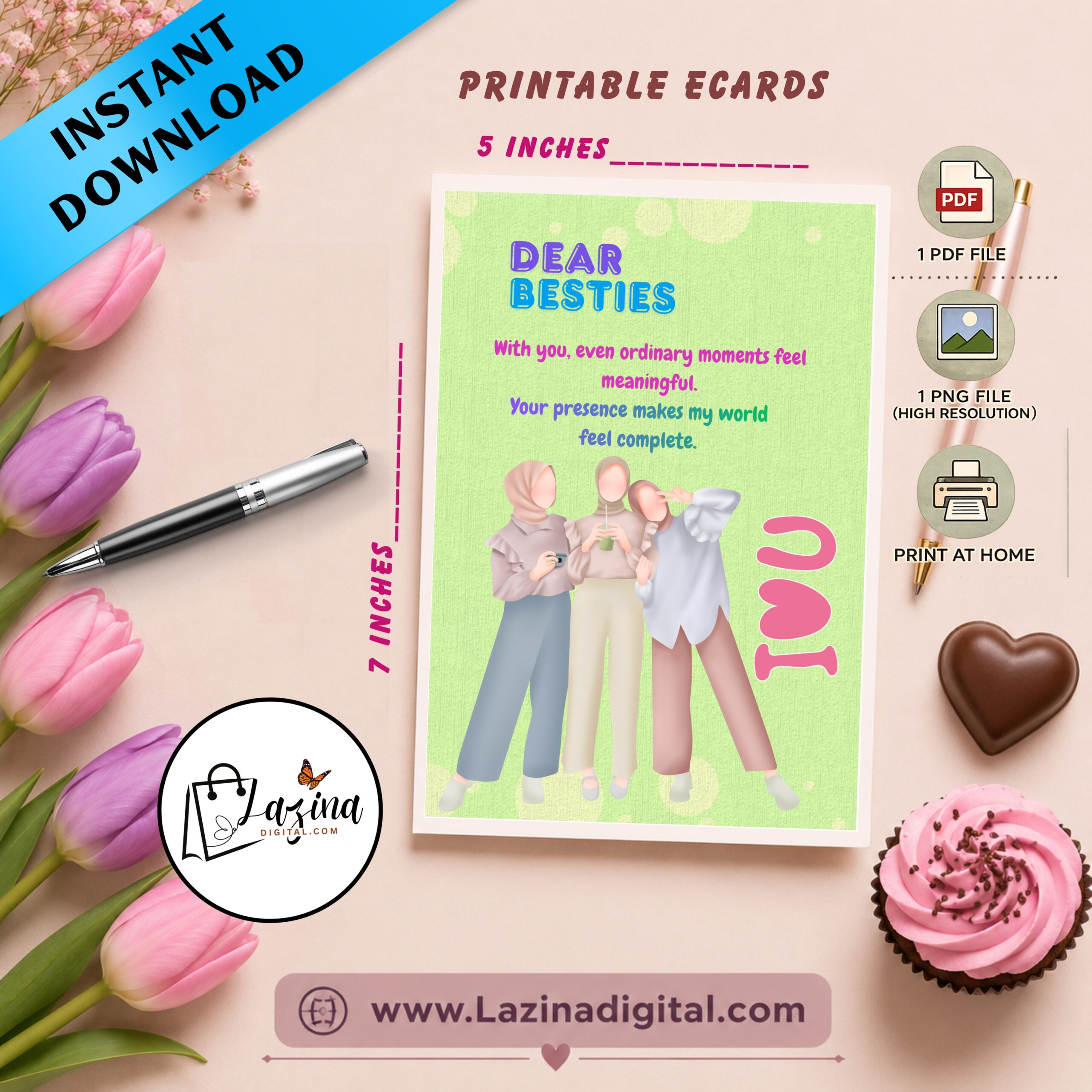 printable greeting card for besties| digital download | instant download | 5x7 printable greeting card for besties| digital download | instant download | 5x7