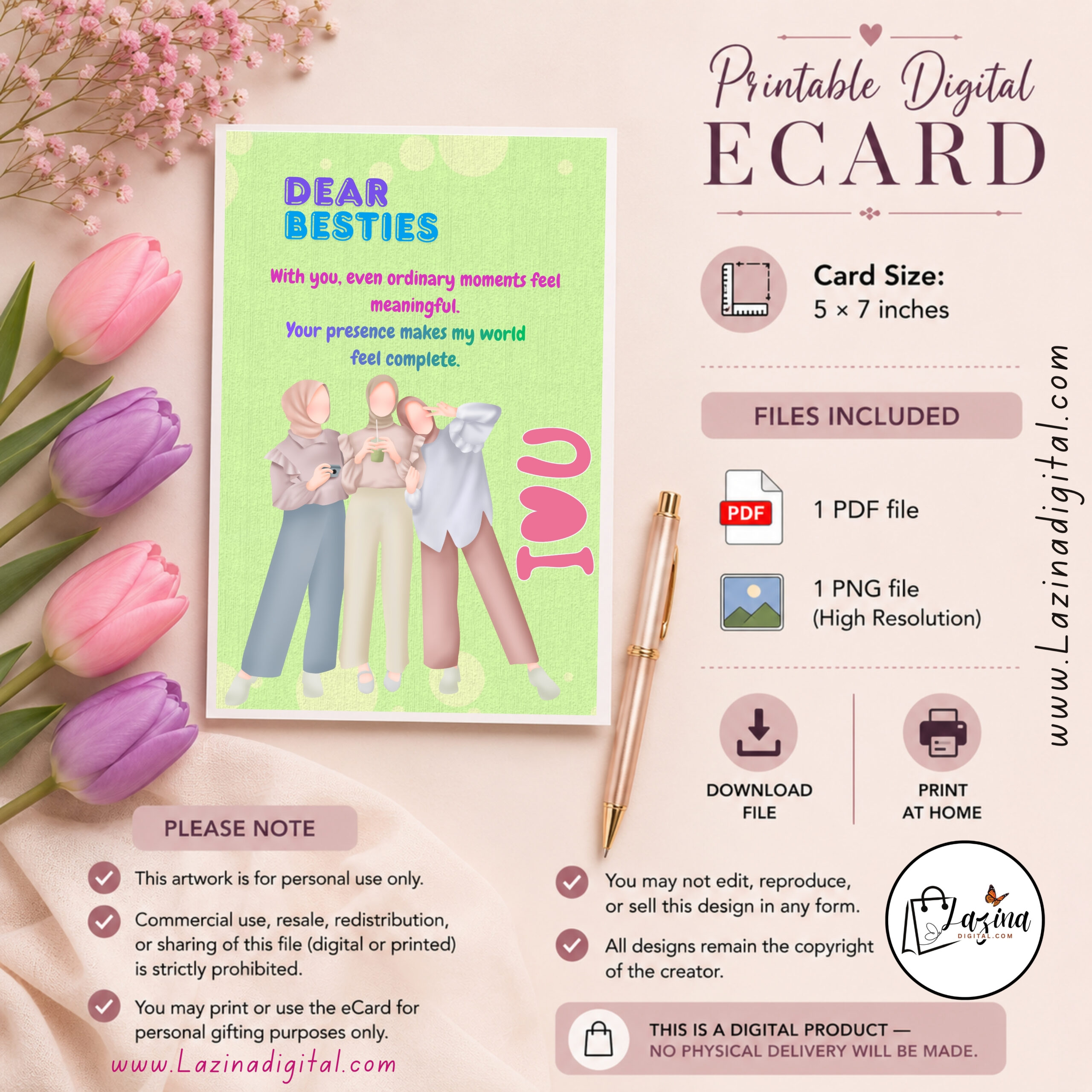 printable greeting card for besties| digital download | instant download | 5x7 printable greeting card for besties| digital download | instant download | 5x7
