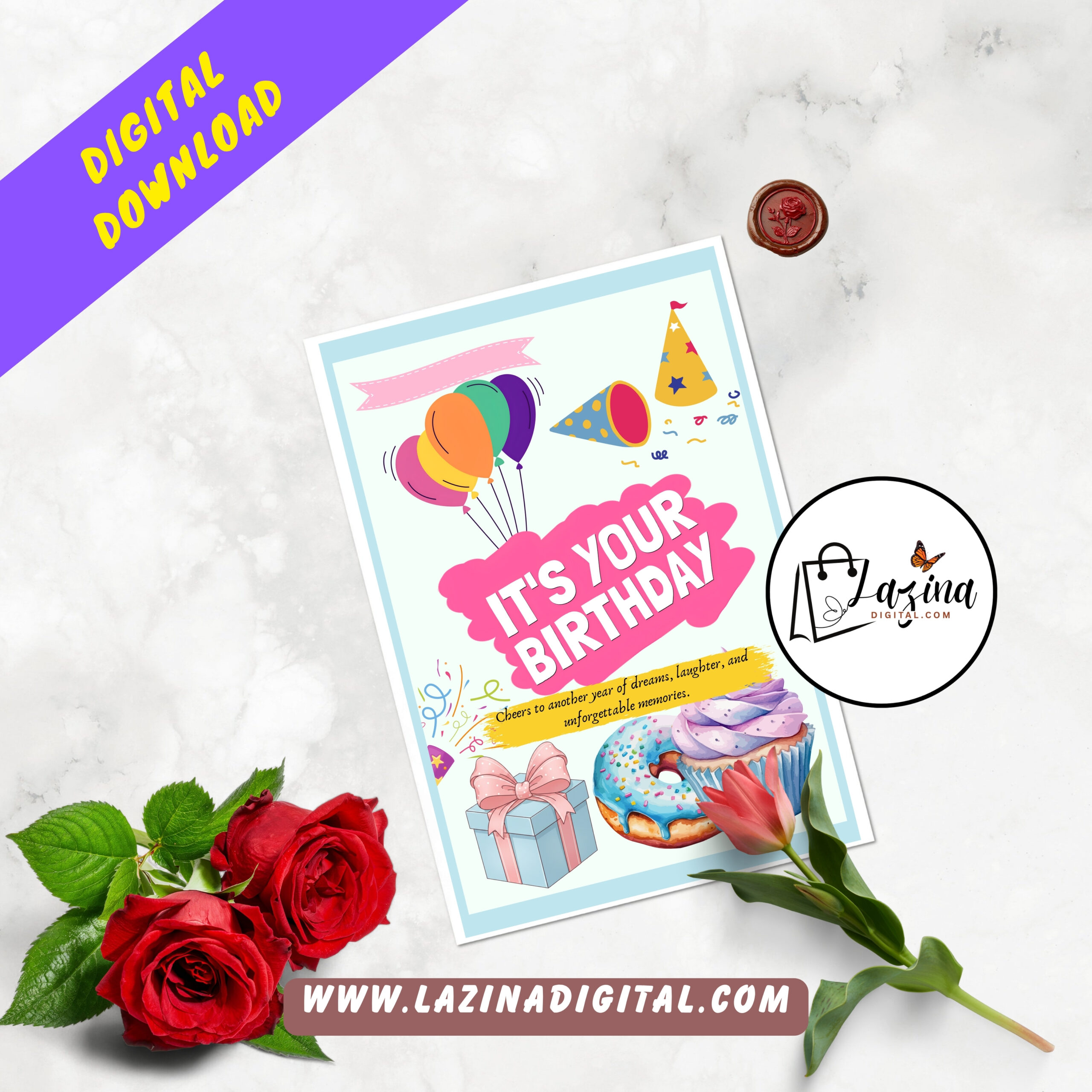 Printable Birthday Card Cute Birthday Card | Whimsical Birthday Card| Print at Home Birthday Card |Happy Birthday Card Digital Download - Image 4