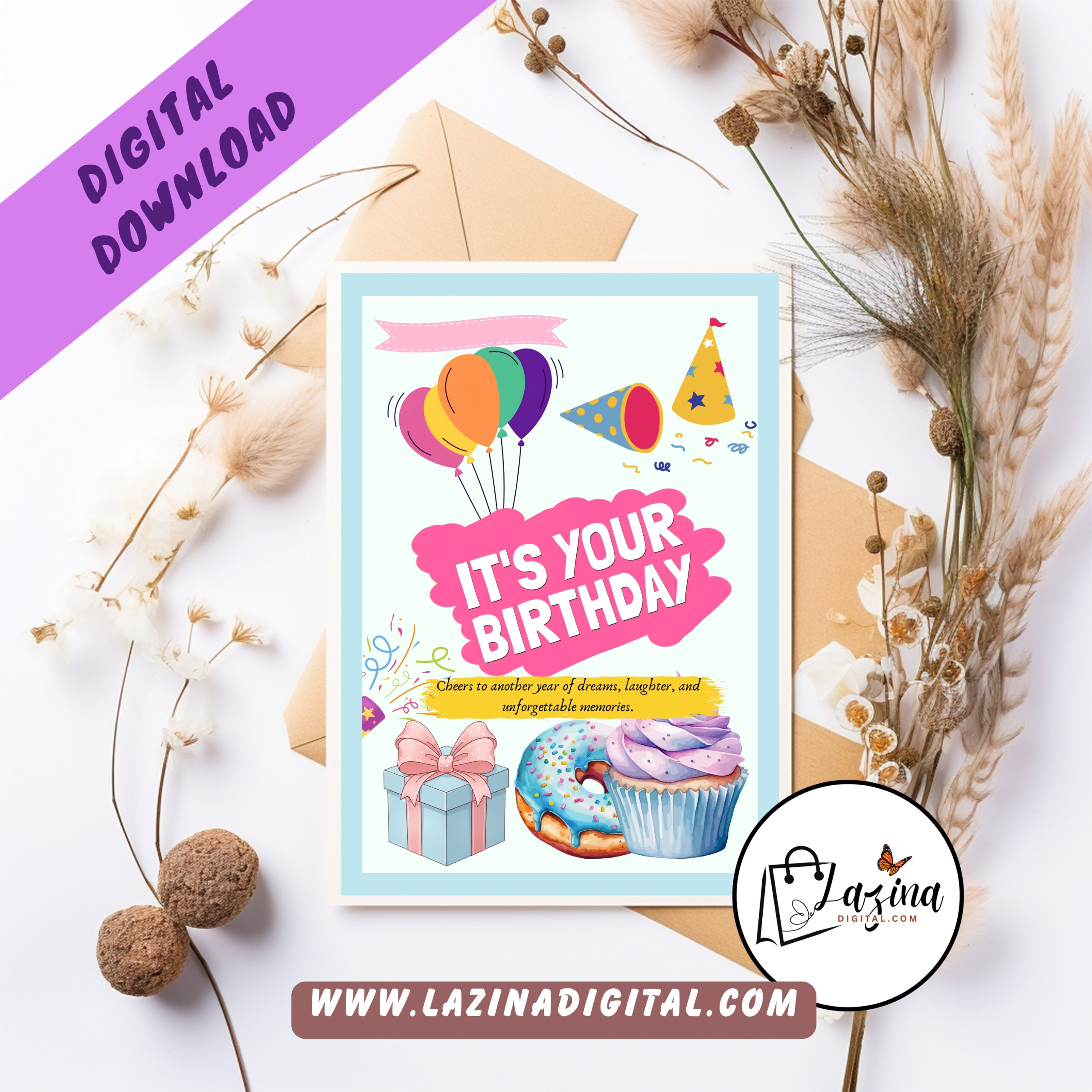 Printable Birthday Card Cute Birthday Card | Whimsical Birthday Card| Print at Home Birthday Card |Happy Birthday Card Digital Download - Image 2