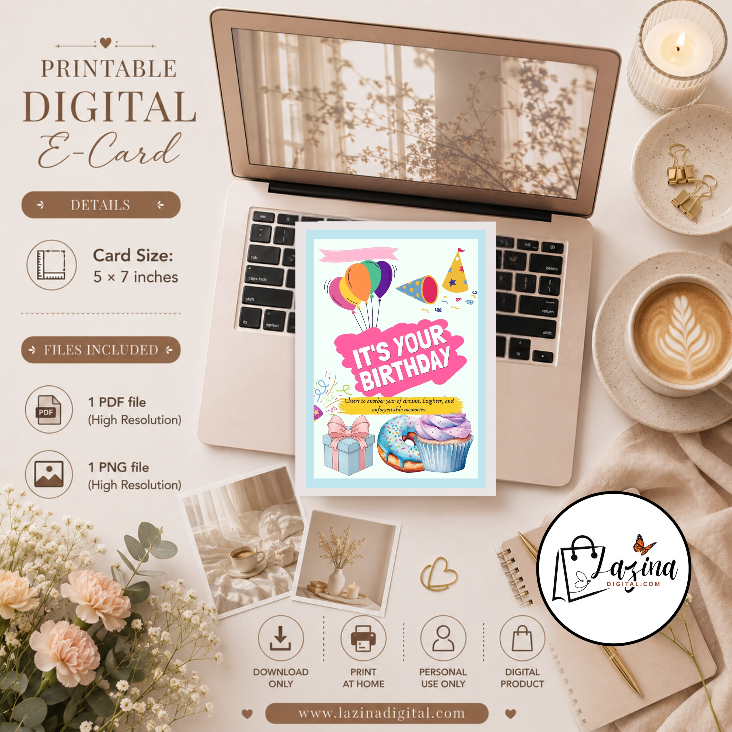 Printable Birthday Card Cute Birthday Card | Whimsical Birthday Card| Print at Home Birthday Card |Happy Birthday Card Digital Download - Image 3