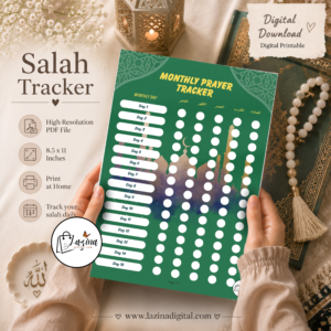 Monthly Salah Prayer Tracker | 30-Day Prayer Tracker | Printable & Digital PDF