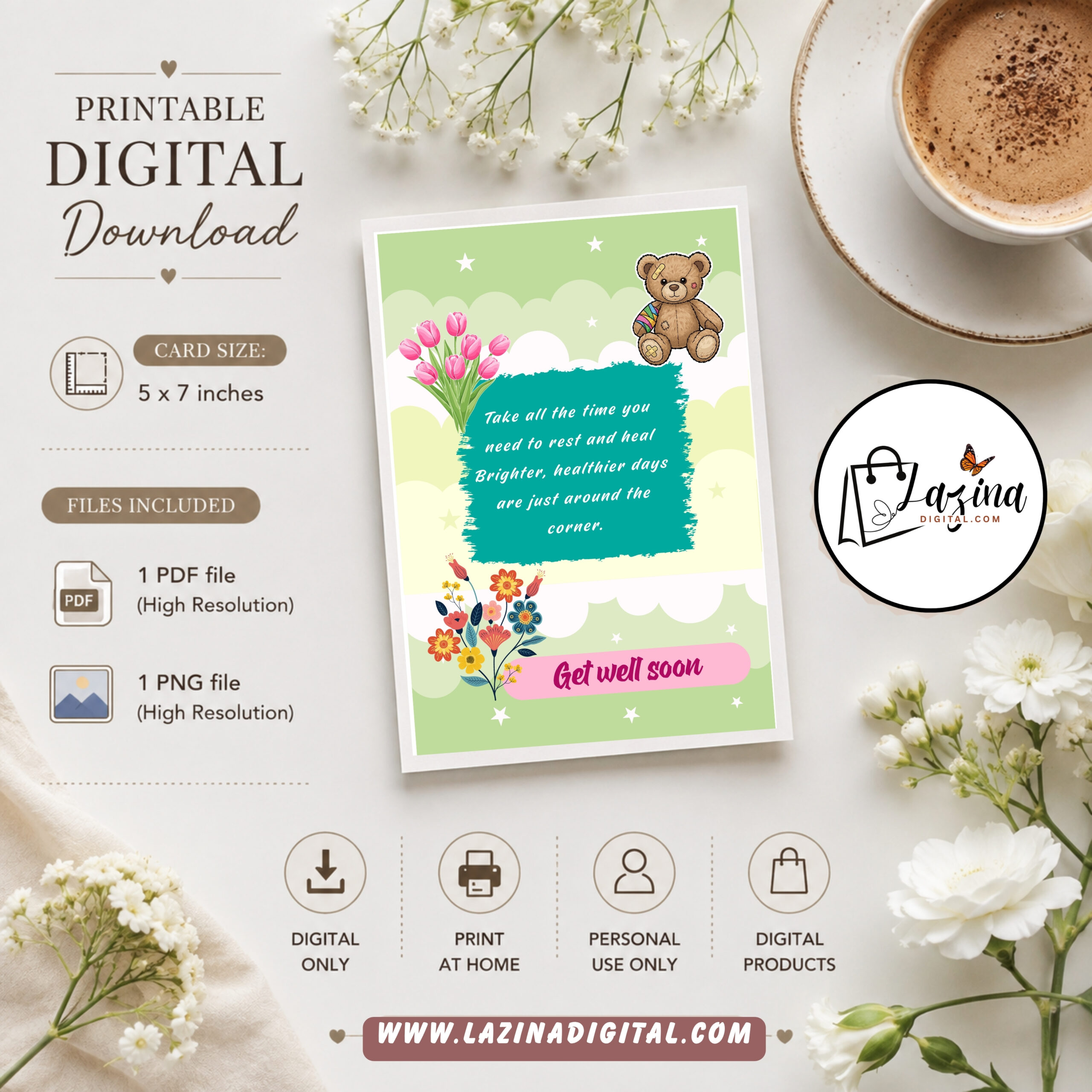 get well soon printable greeting card | elegant recovery wishes | instant digital download | pdf & png get well soon printable greeting card | elegant recovery wishes | instant digital download | pdf & png