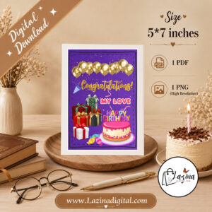 Romantic Happy Birthday My Love Card | Digital Printable Greeting Card