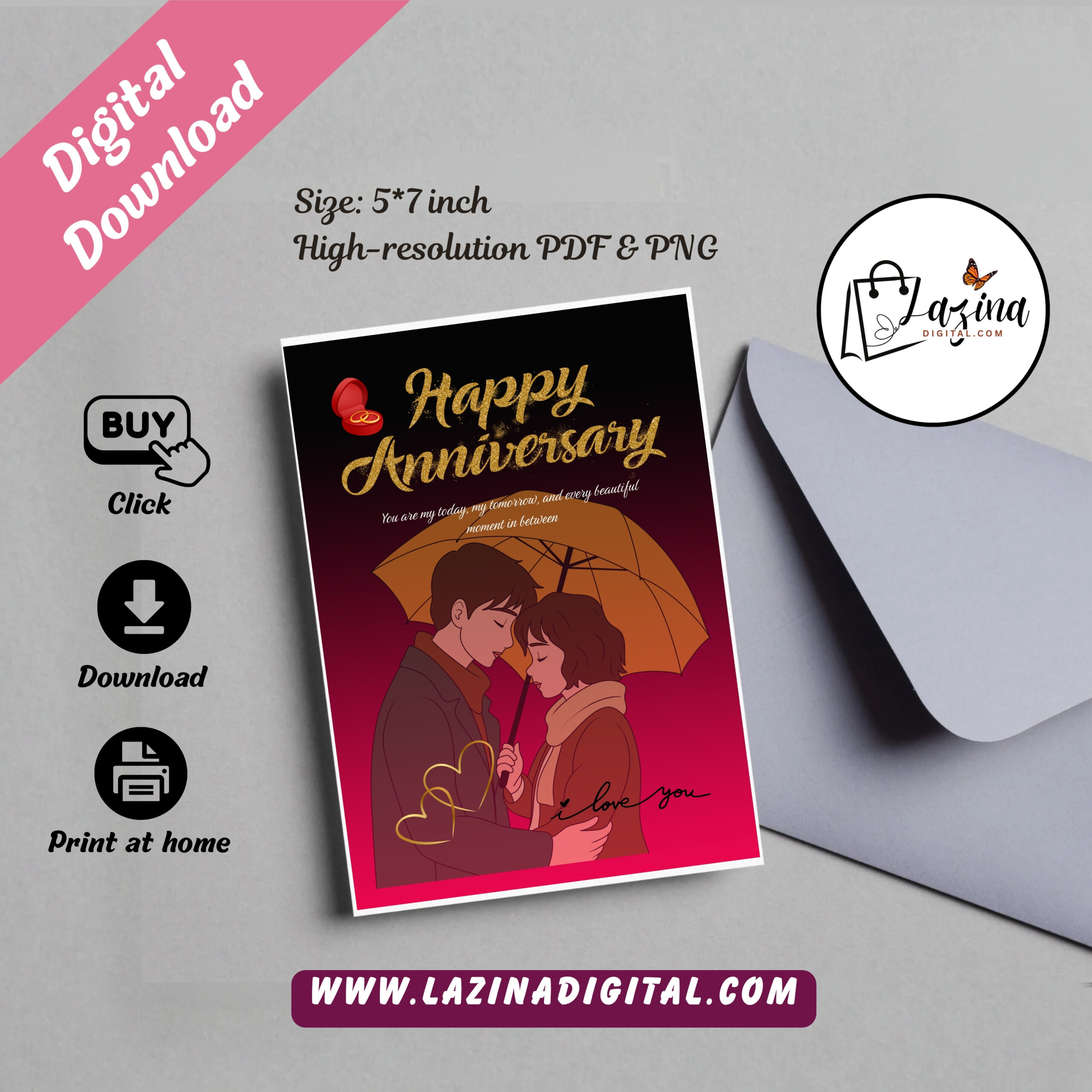 Happy Anniversary Printable Greeting Card | Elegant Anniversary Wishes | Digital Download | PDF & PNG