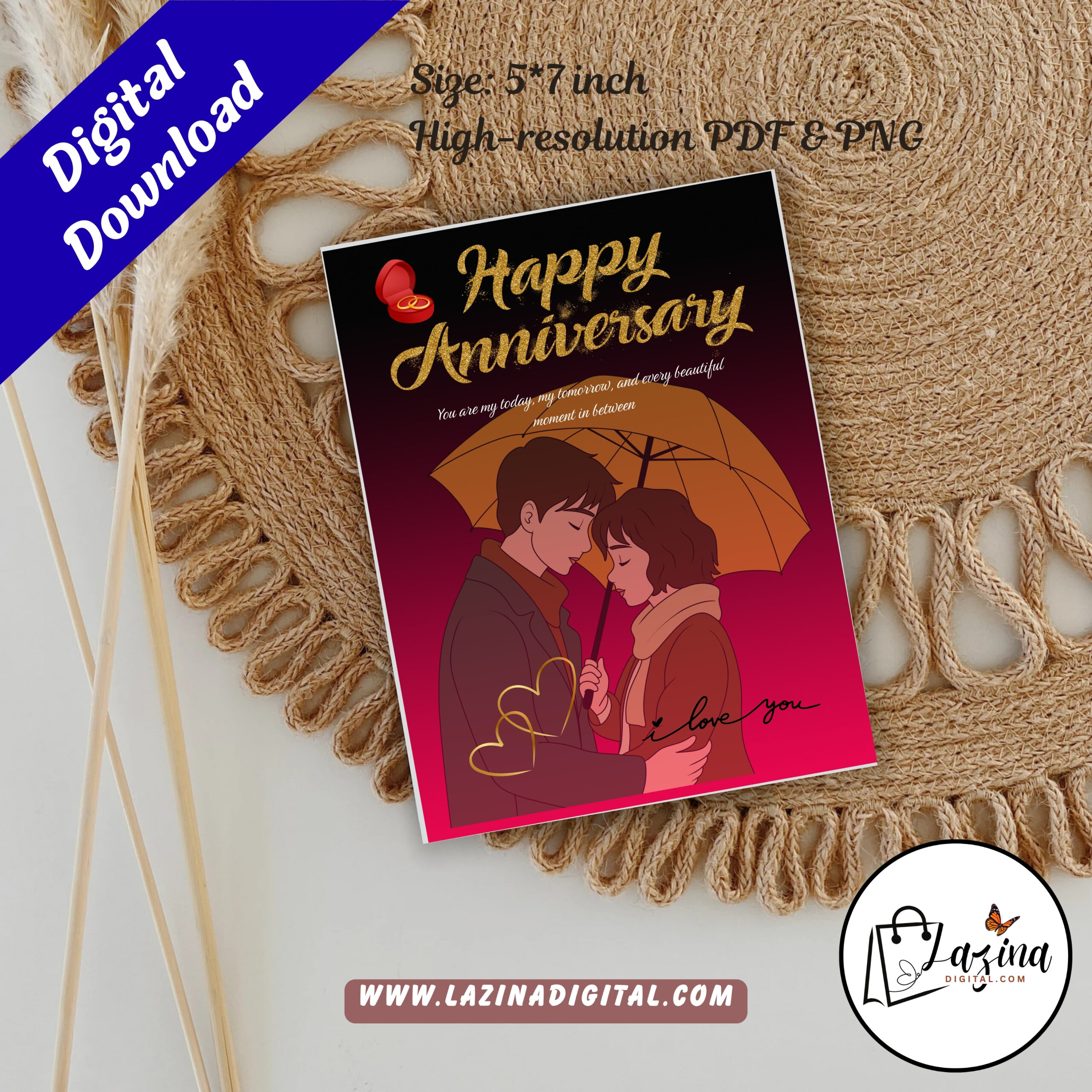 Happy Anniversary Printable Greeting Card | Elegant Anniversary Wishes | Digital Download | PDF & PNG