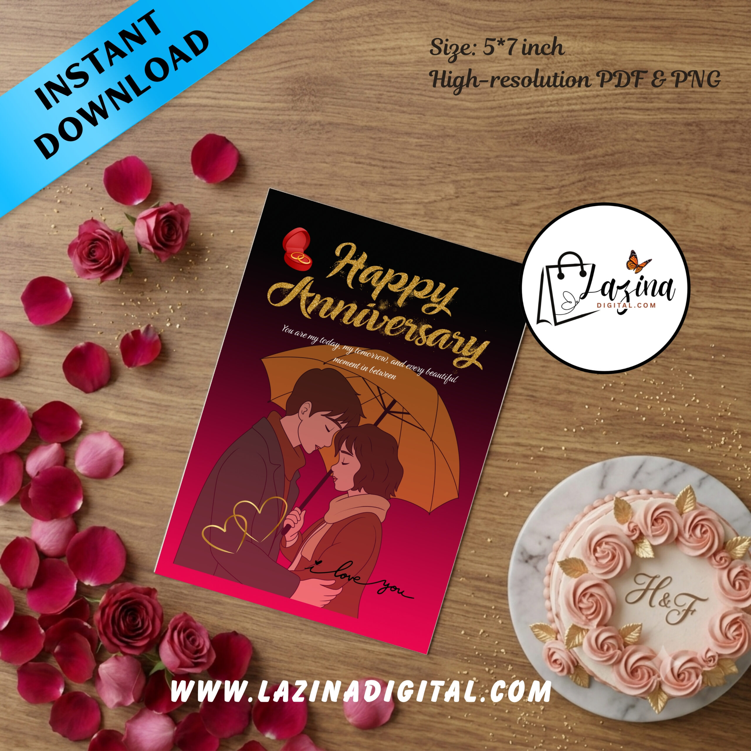 Happy Anniversary Printable Greeting Card | Elegant Anniversary Wishes | Digital Download | PDF & PNG