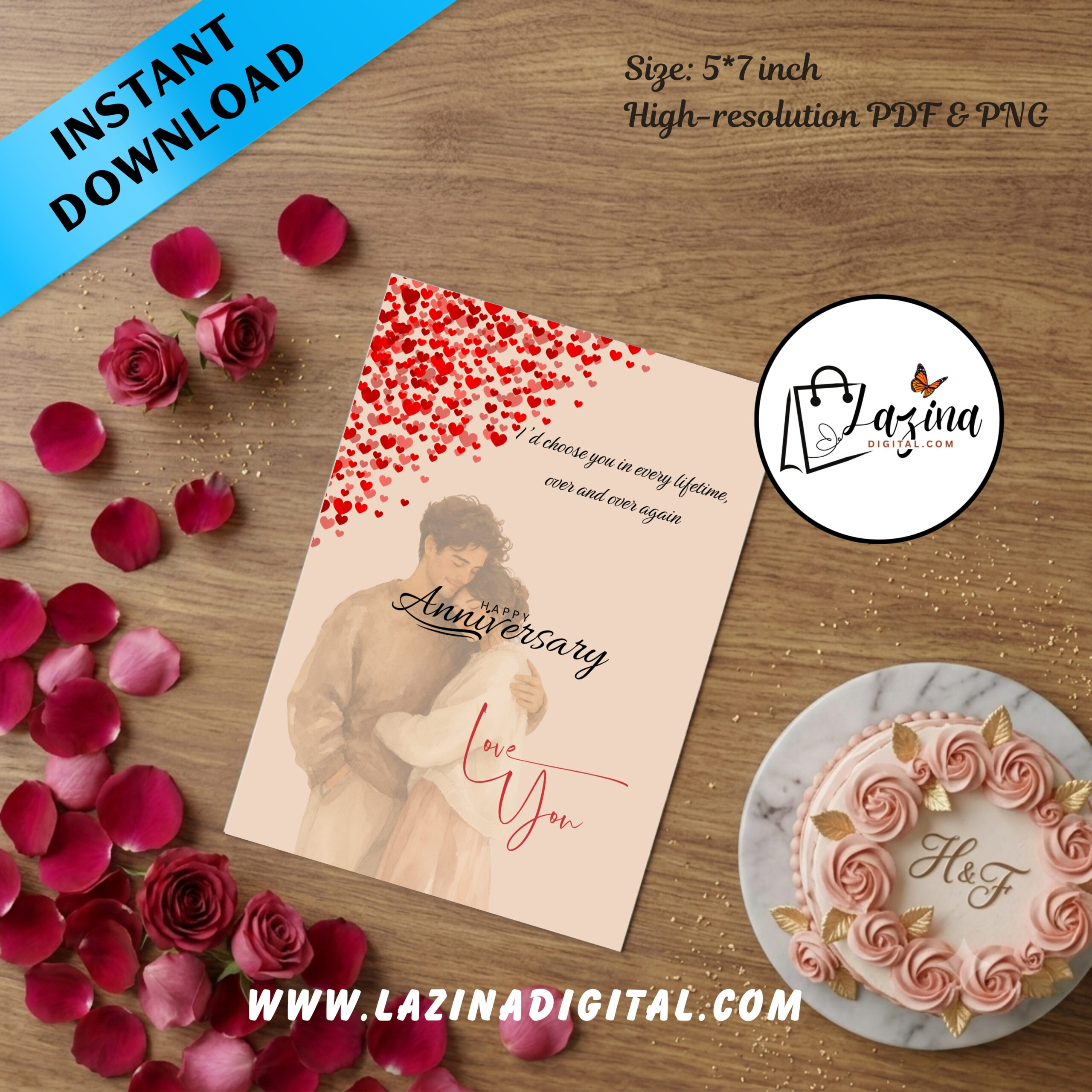 Rose Petal Romantic Anniversary Card