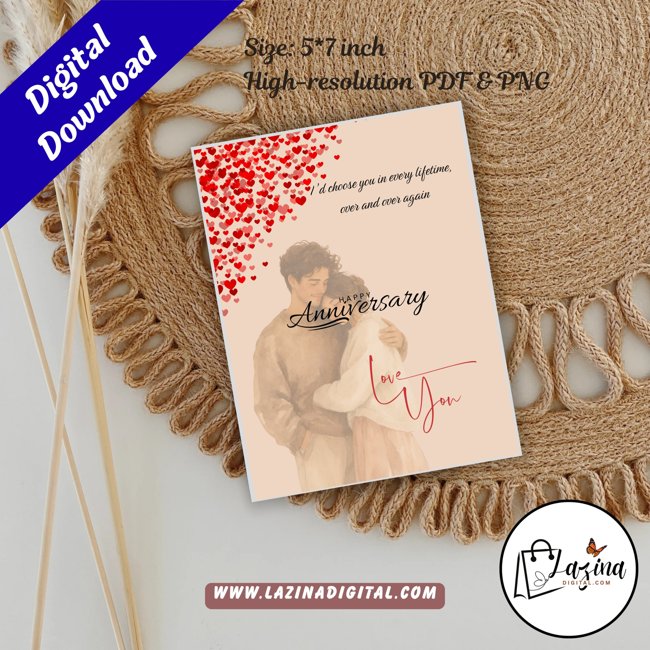 Romantic Rose Petal Anniversary Card | Elegant Printable Anniversary Greeting Card| Digital Download | PDF & PNG - Image 3
