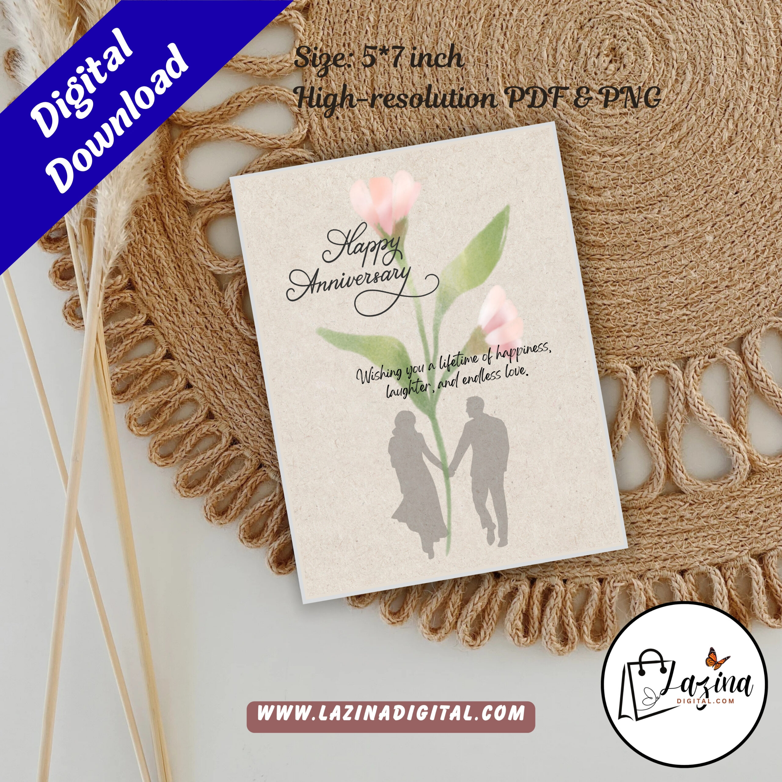 Minimal Anniversary Greeting Card | Printable Anniversary Card | Happy Anniversary Printable| Digital Greeting Card - Image 4