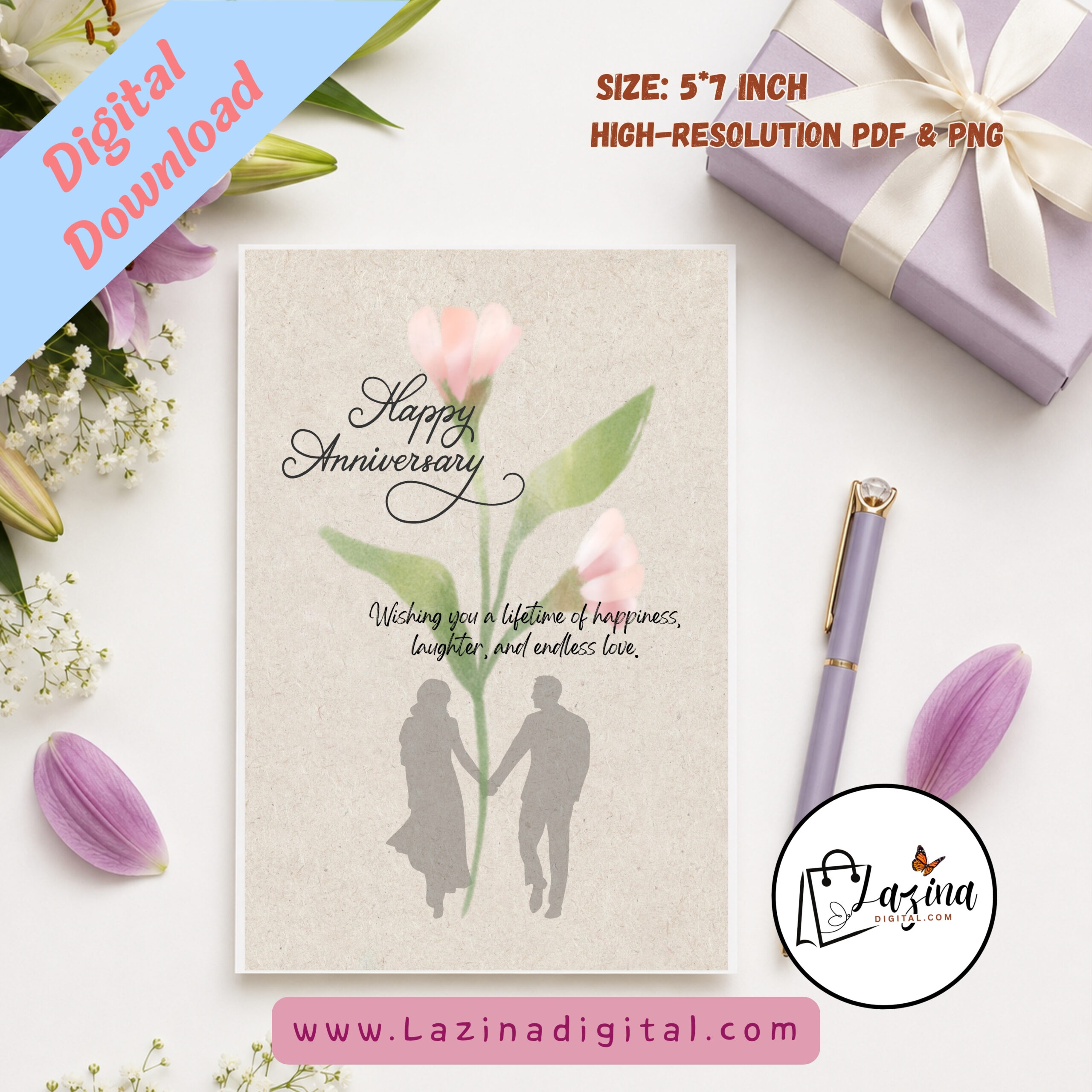 Minimal Anniversary Greeting Card | Printable Anniversary Card | Happy Anniversary Printable| Digital Greeting Card - Image 5